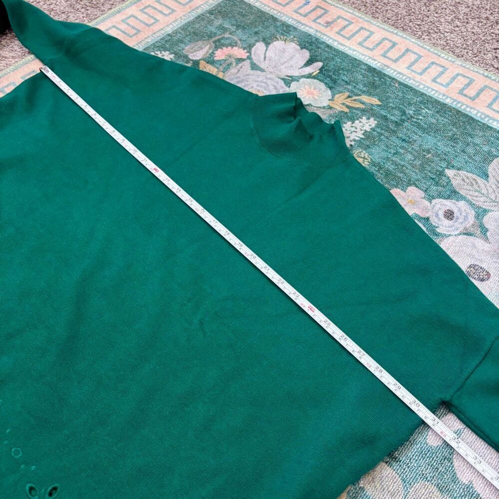 NWT Entro Sweater Womens Large Hunter Green Mock Neck Eyelet Hem Knit Oversized - Picture 9 of 15